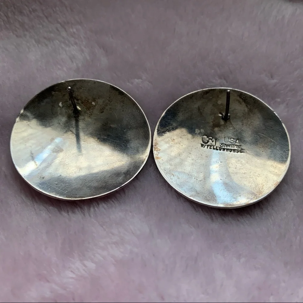 Vintage Yellowhorse abalone shield earrings sterling